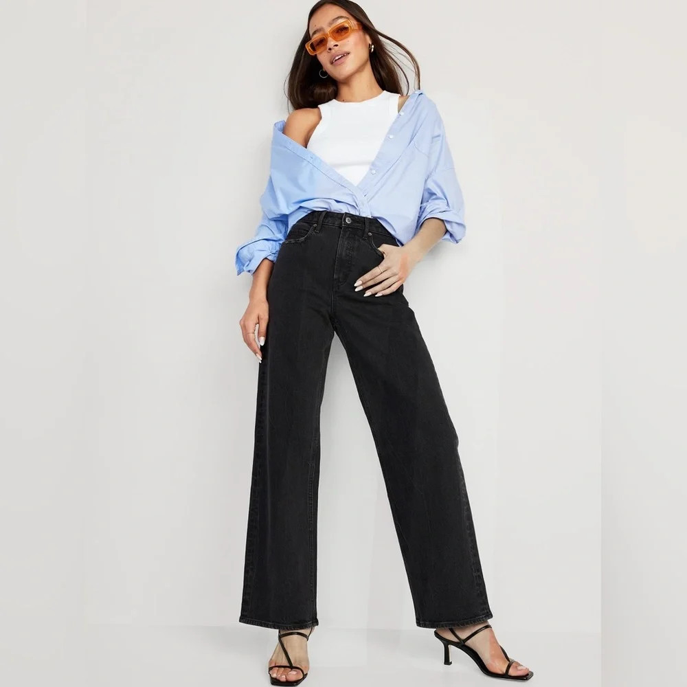 High Waisted Wide Leg Black Jeans - Picture 2 of 5